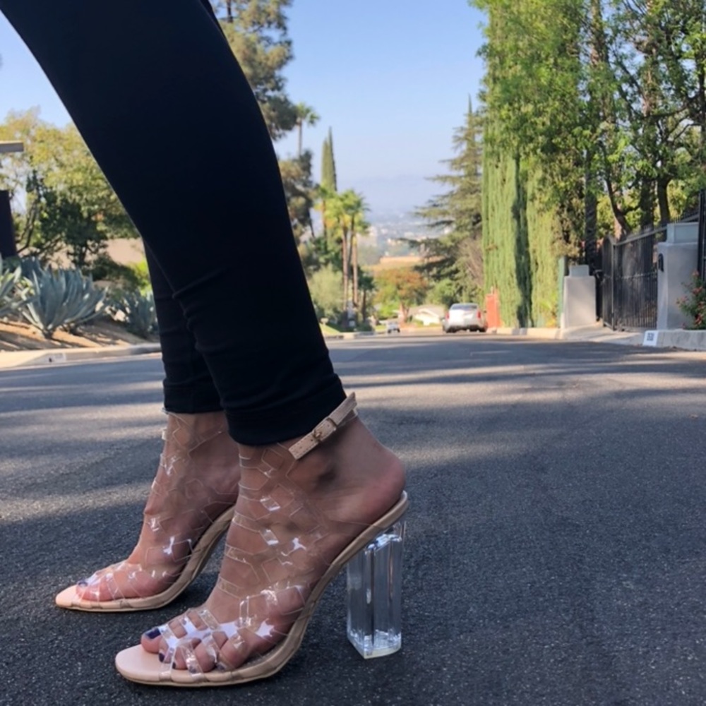 Clear Heel Strappy Crystal Heels Transparent Strap - Picture 3 of 8